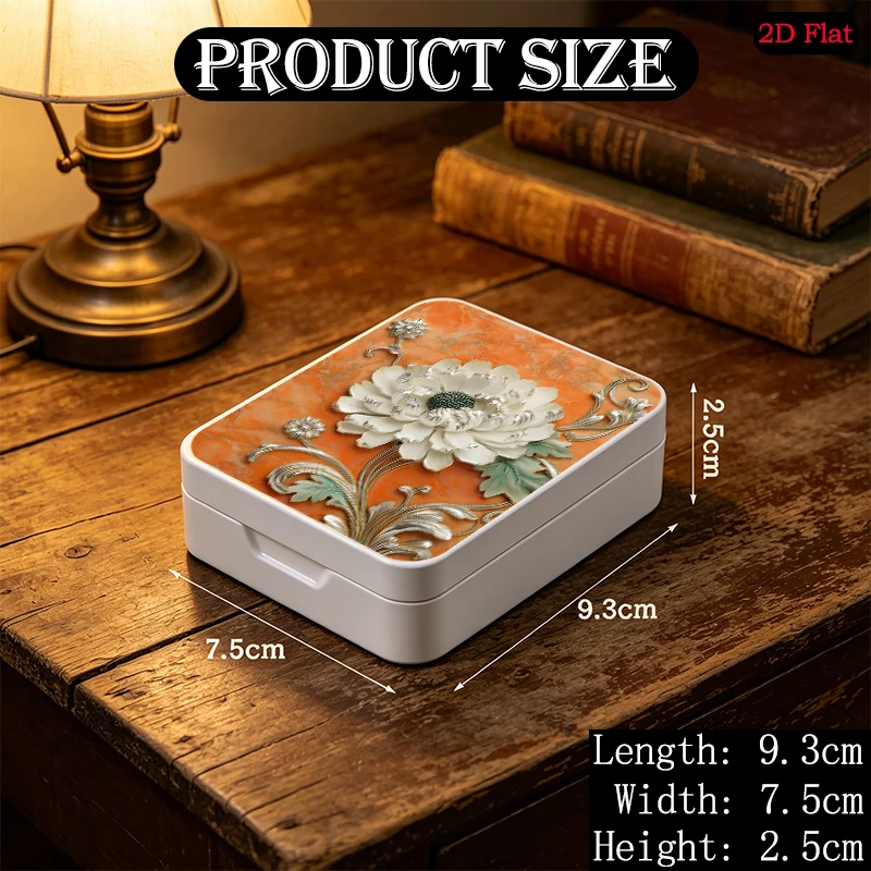 Silver Peony Relief Theme Pocket Size Flip Top Metal Box, UV Printed Portable Custom Tinplate Box, Travel Small Object Tin Box