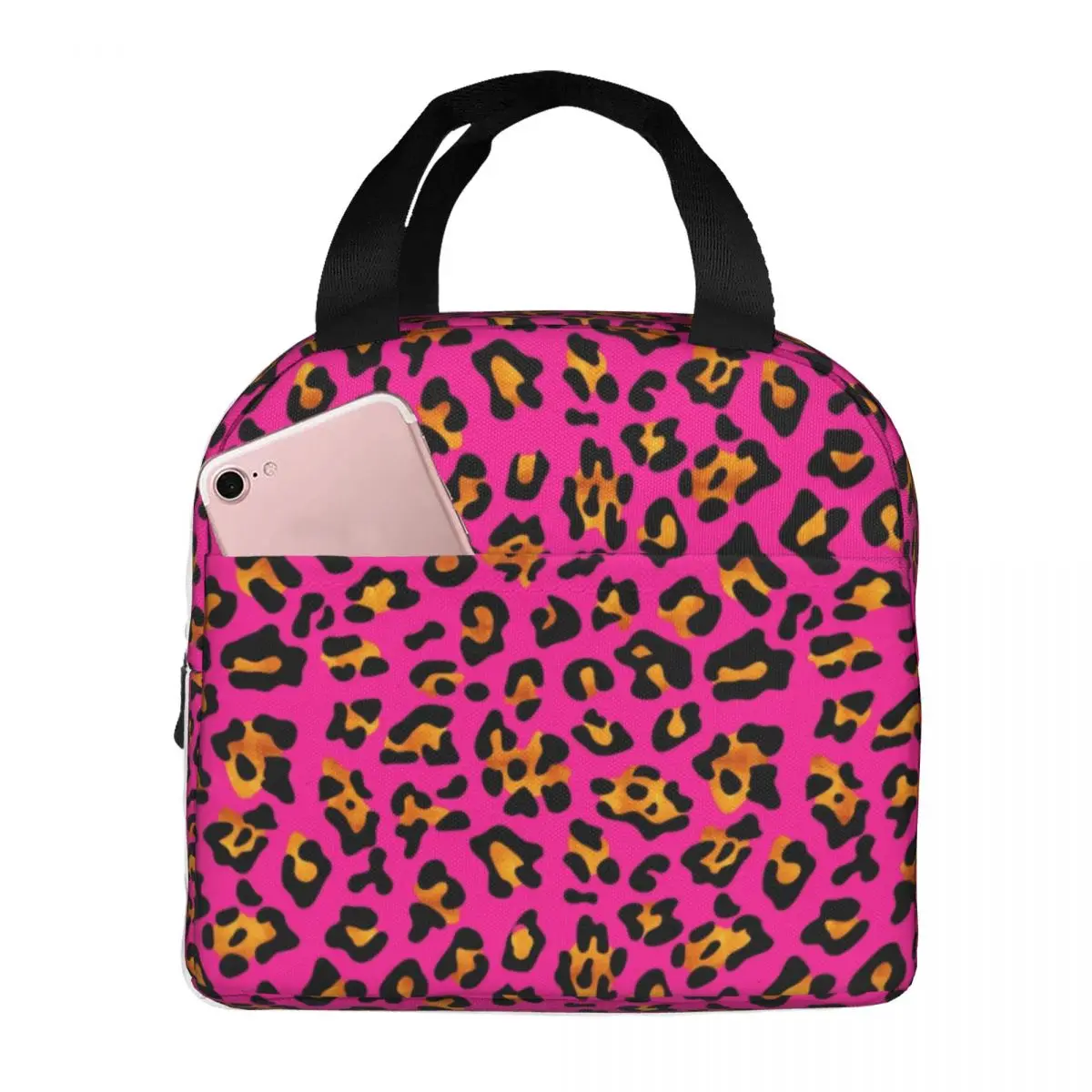 Pink Leopard Print Insulated Lunch Bag for Women Waterproof Thermal Cooler Lunch Box office Work School
