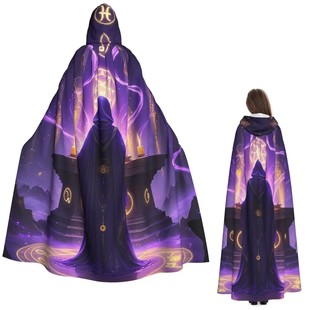 

Мантия-накидка «Мистический гадатель» с длинным капюшоном, средневековый костюм ведьмы, плащ для косплея, пальто на Хэллоуин, унисекс для взрослых