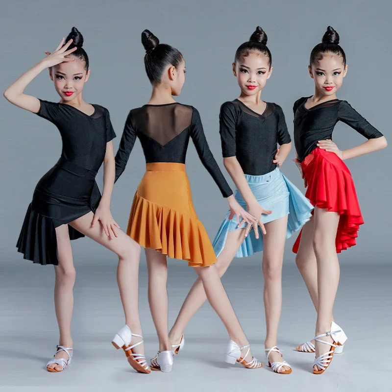 

Girl Professional Latin Dance Dress Irregularity Ballroom Dancing Costume Teenage Tango Modern Cha-cha Salsa Dance Wear