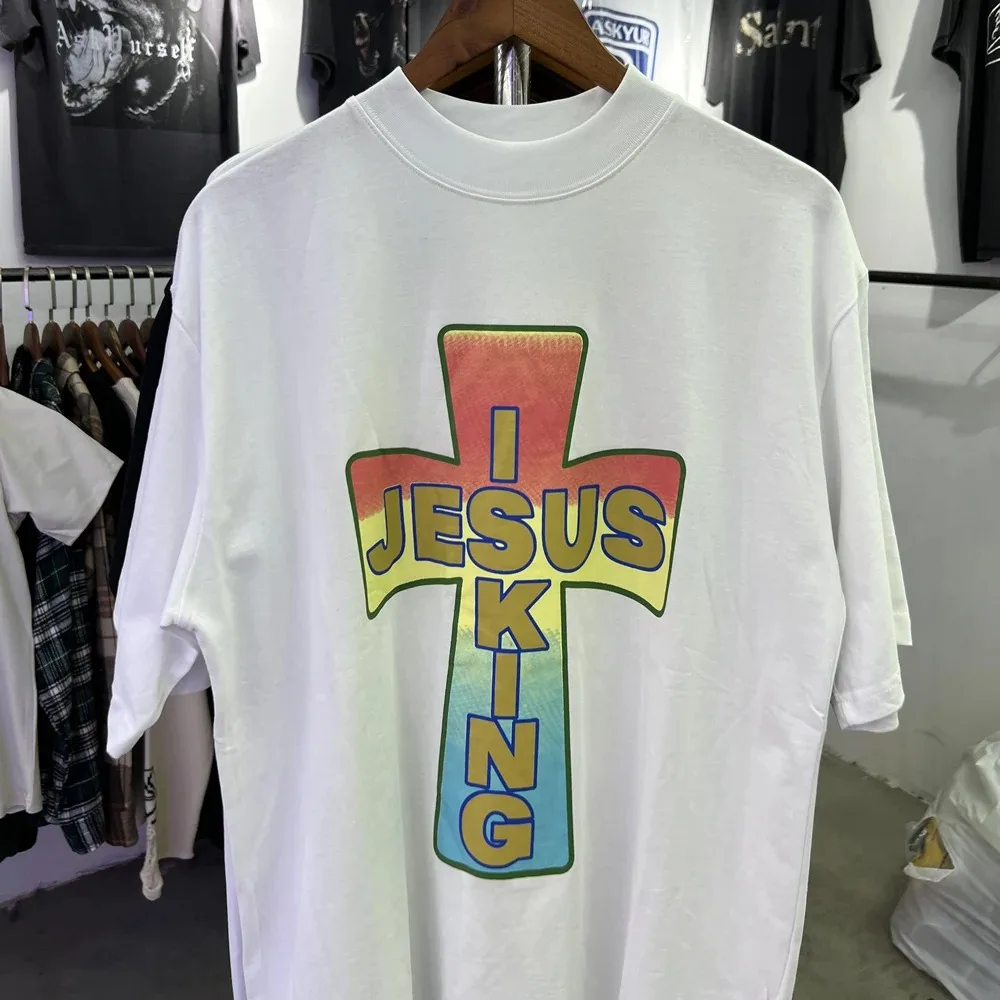 Frog drift Streetwear Fashion Kanye West Jesus is King Cross Oversizd Loose Tee Tops T shirt for Men