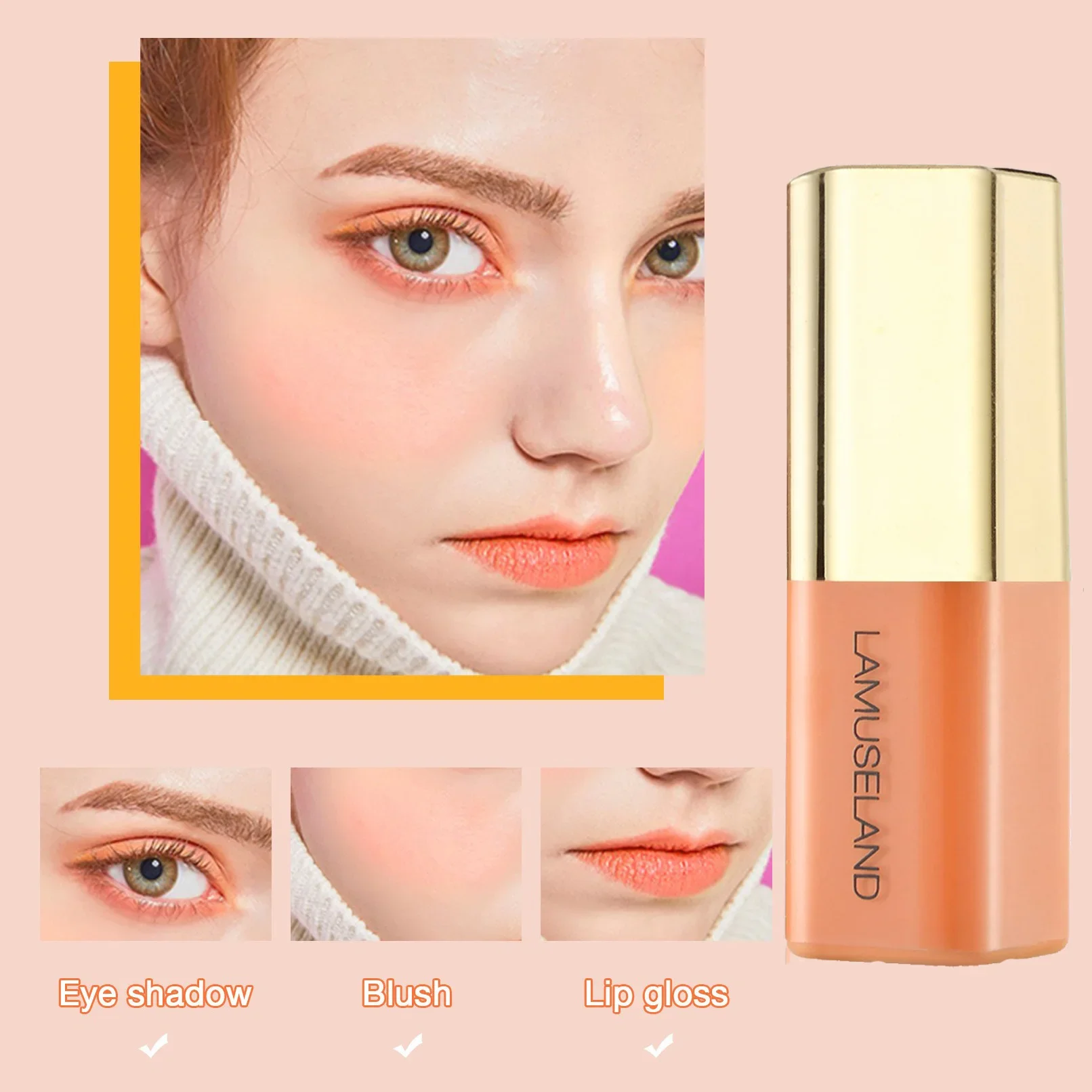 Rouge Gold Mini Liquid Blusher Moisturizing Cream Multi-Use Shadow Lips Cheek Eyes Makeup Tint Contours Matte Orange-red Stick