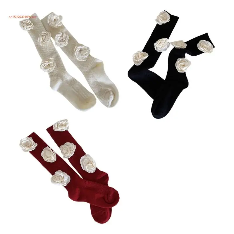 

Korean Elegant 3D Camellia Long Tube Socks for Women Sweet Flower Wool Thermal Warm Over the Calf Sock Students Hosiery