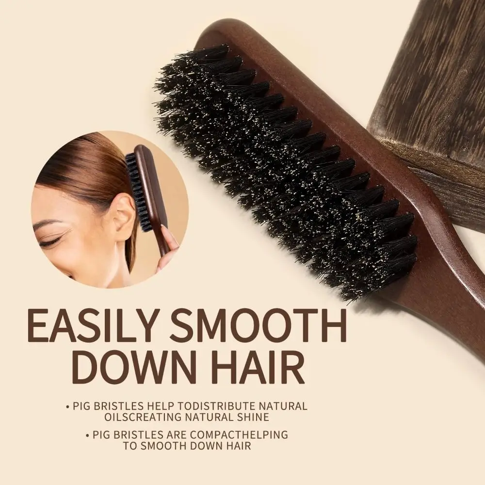 Smooth Boar Bristle Hair Brush Wooden Handle Edge Control Barber Styling Bristle Brush Durable Backcombing Back Hair Brush
