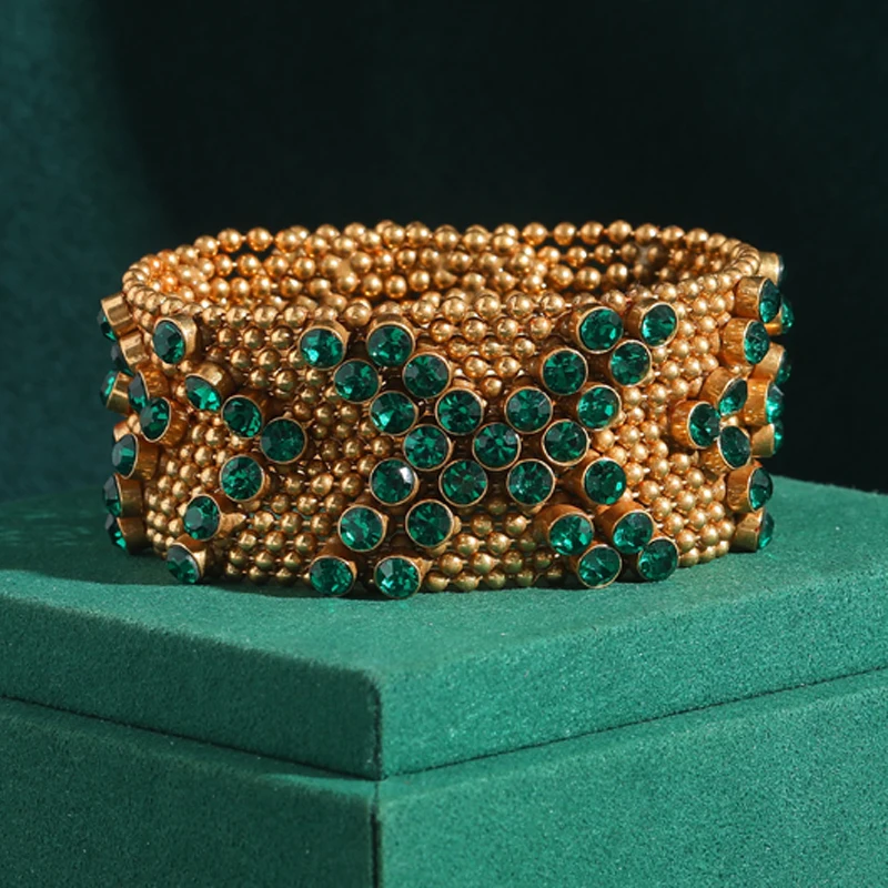 Vintage Green Rhinestone Brace - Luxury Watch Dubai review and price
