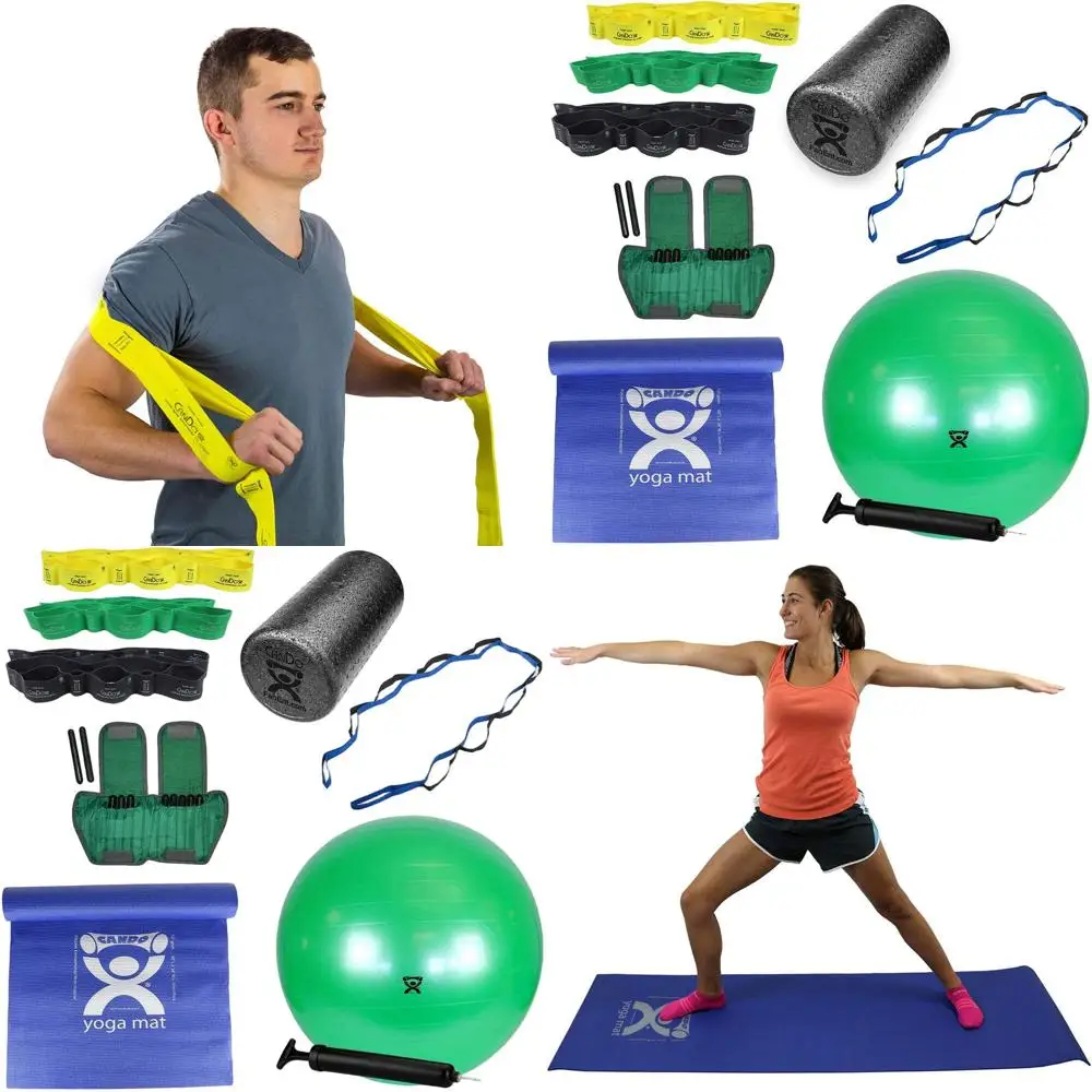 

Fabrication Home Exercise Kit (Deluxe) Includes Exercise Mat, Multi-Grip Exercisers, Cuff Weights, Inflatable Exercise Ball, Dyn