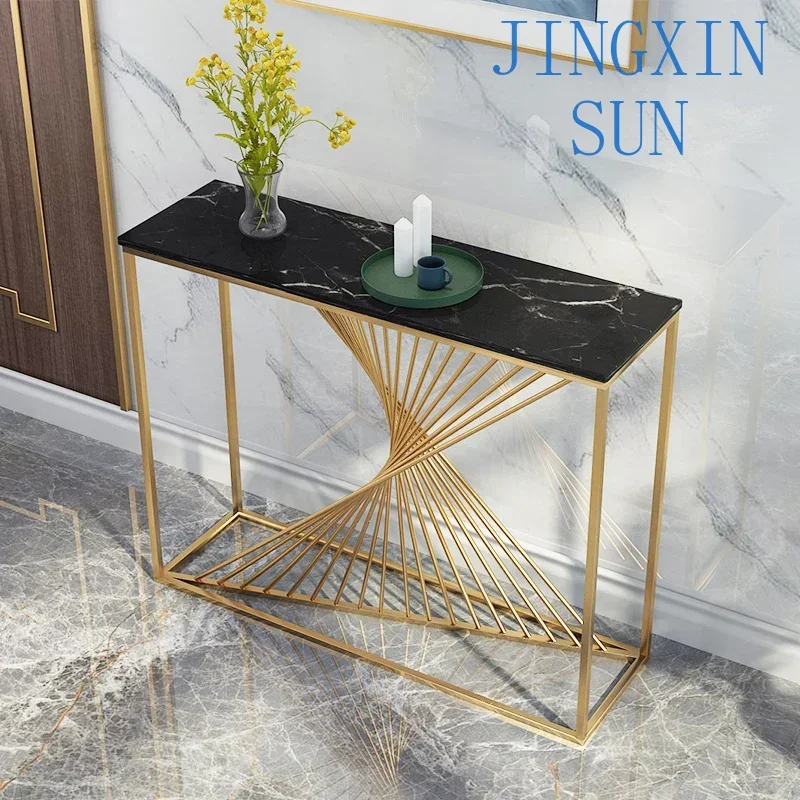 Nordic golden marble entrance table, light luxury, simple entrance table, corridor decoration, golden color