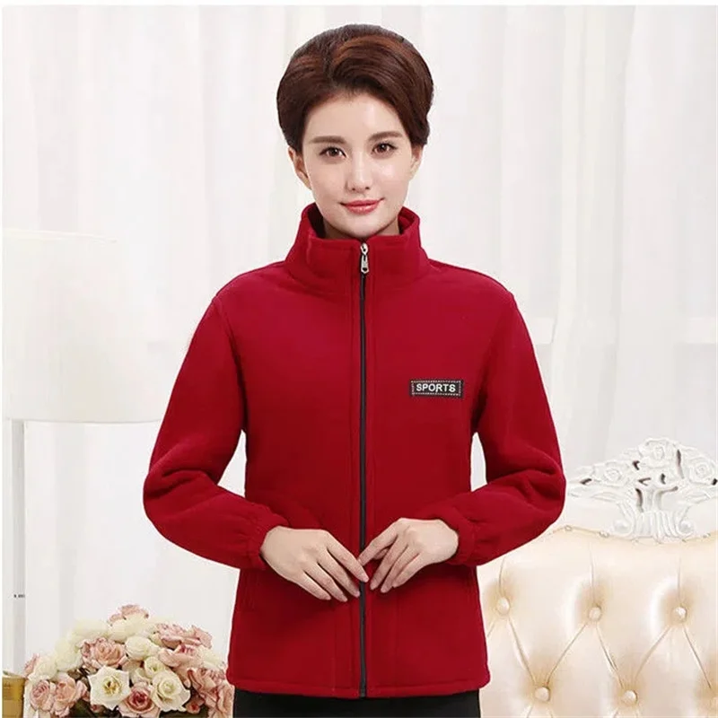 2024Spring Autumn New Jackets Large Size 5XL Middle-Aged Elderly Jacket Women Polar Fleece Sports Coat Loose Mother Outwear Tide