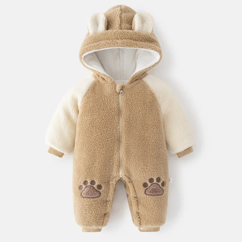 2023 Baby Winter Clothes Newborn Jumpsuit Cartoon Cute Hooded Fleece Warm Thick One-Pieces Infant Clothing Girl Boy Romper BC297