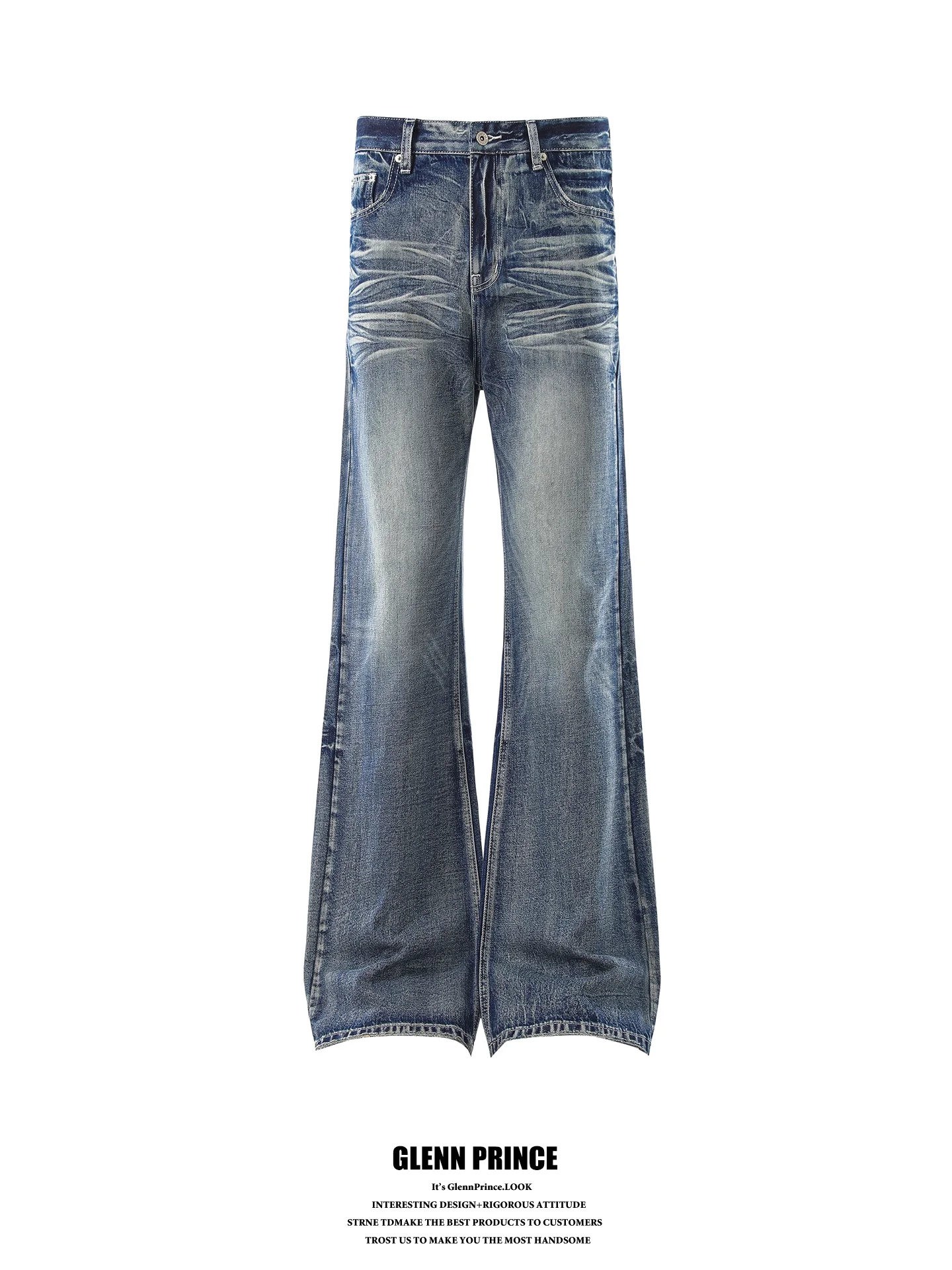 

American Retro Washed Straight Leg Jeans Men High Street Draping Micro Flared Floor-Length Pants Youth Casual Cotton Denim