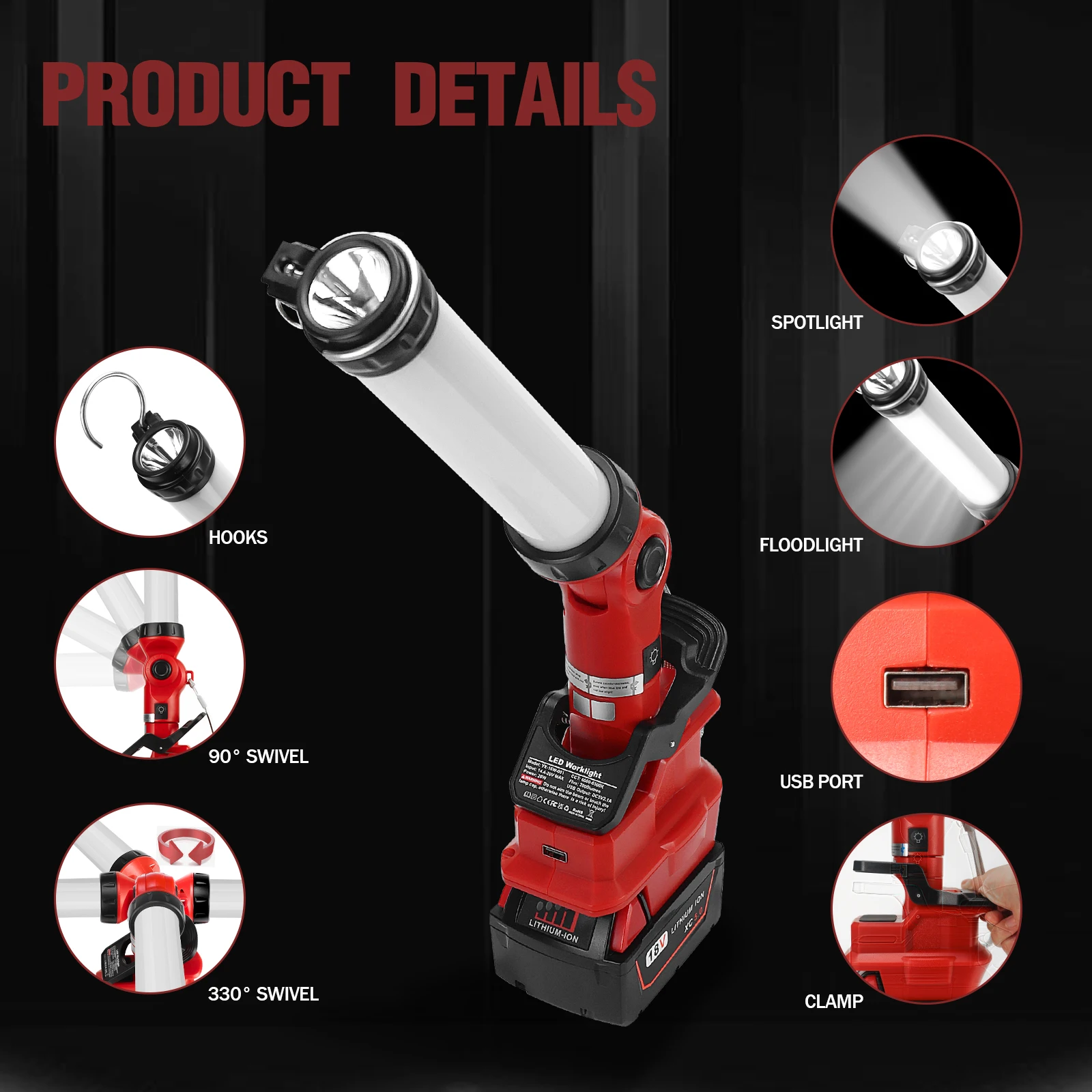 2400lm LED światło robocze Clip on Light kompatybilne z baterią litową Milwaukee i m18 30W światło halogenowe