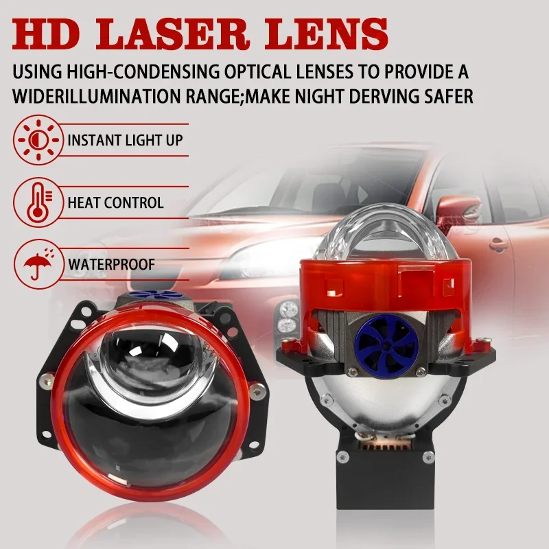 2PCS 380W Car Bi LED Projector Headlights Universal Single Laser Lens, Motorcycle LED Headlight High Power Super Bright Bulbs