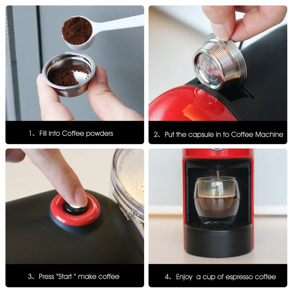 304 Stainless Steel Reusable Coffee Capsule Reusable Design Durable Construction Coffee Capsule Pod Brush Included