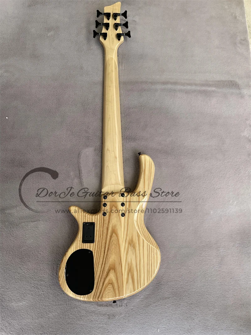 6 Strings Bass Guitar deOl Bass Maple Neck ASH Wood Body Brul Wood Top Black Bridge Active Battery Black Tuners