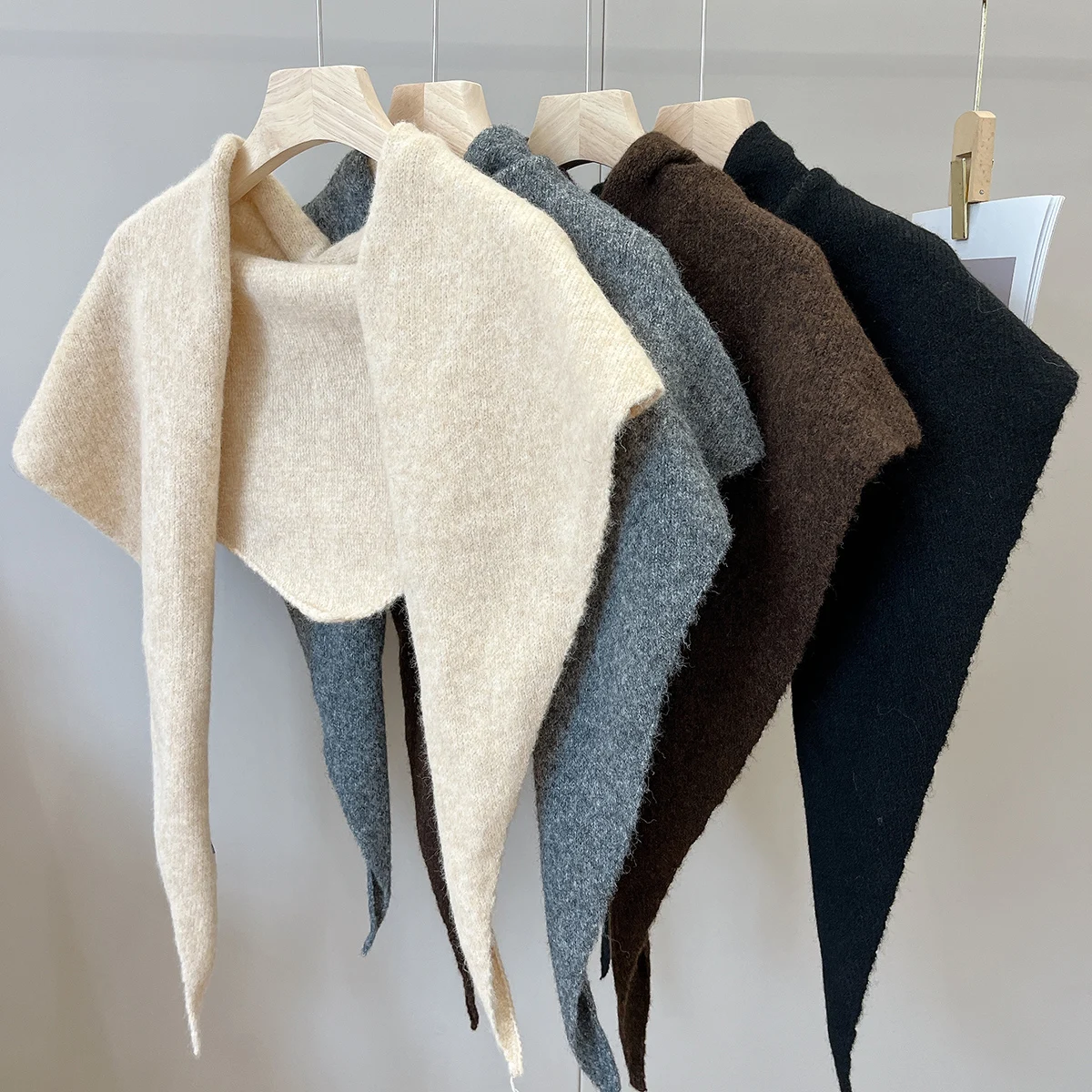 

Korean Sle 5% Wool Knitted e Scarf Women's Outerwear Autumn Winter Warmth oulder awl Pure Color Faionable