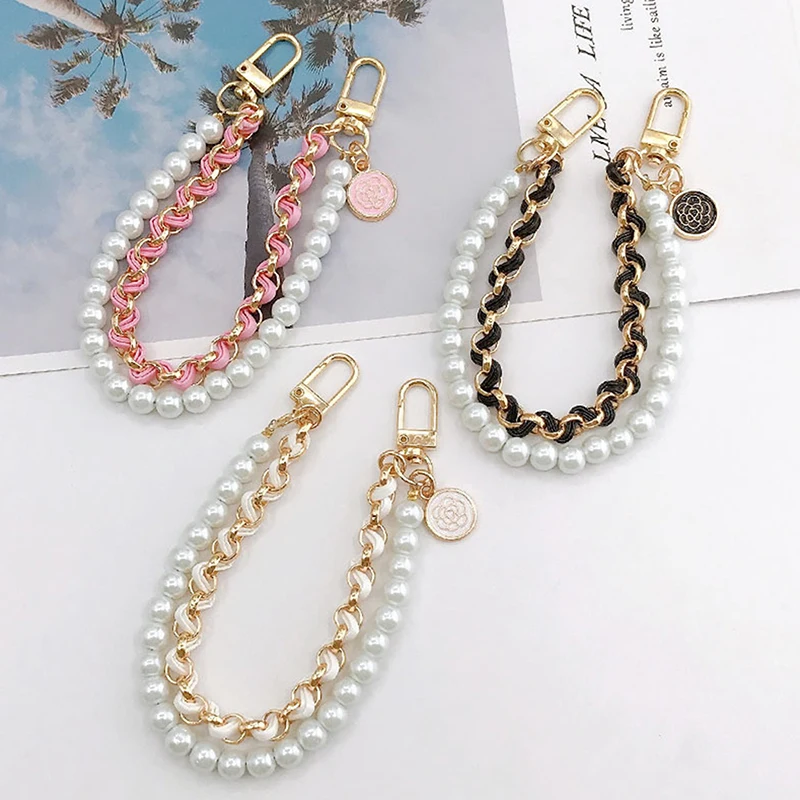 Vintage Pearl Bag Strap For Handbag Double Layer Chain Pearl Phone Lanyard Exquisite Purse Replacement Handles Bag Accessory