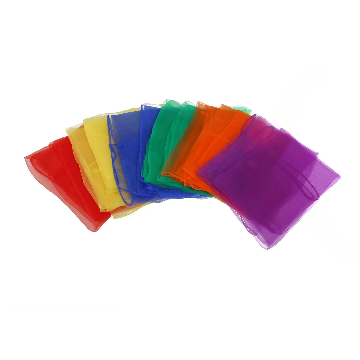 

12Pcs Candy Color Silk Juggling Scarves 60x60cm Hemmed Square Dance Props for Kindergarten Performance Sun Block Bag Decor