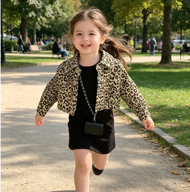Girls Suit 2026 Spring and Autumn New Children's Clothing Korean Style Girl Baby Foreign Leopard Print Coat Knit Skirt Two Sets