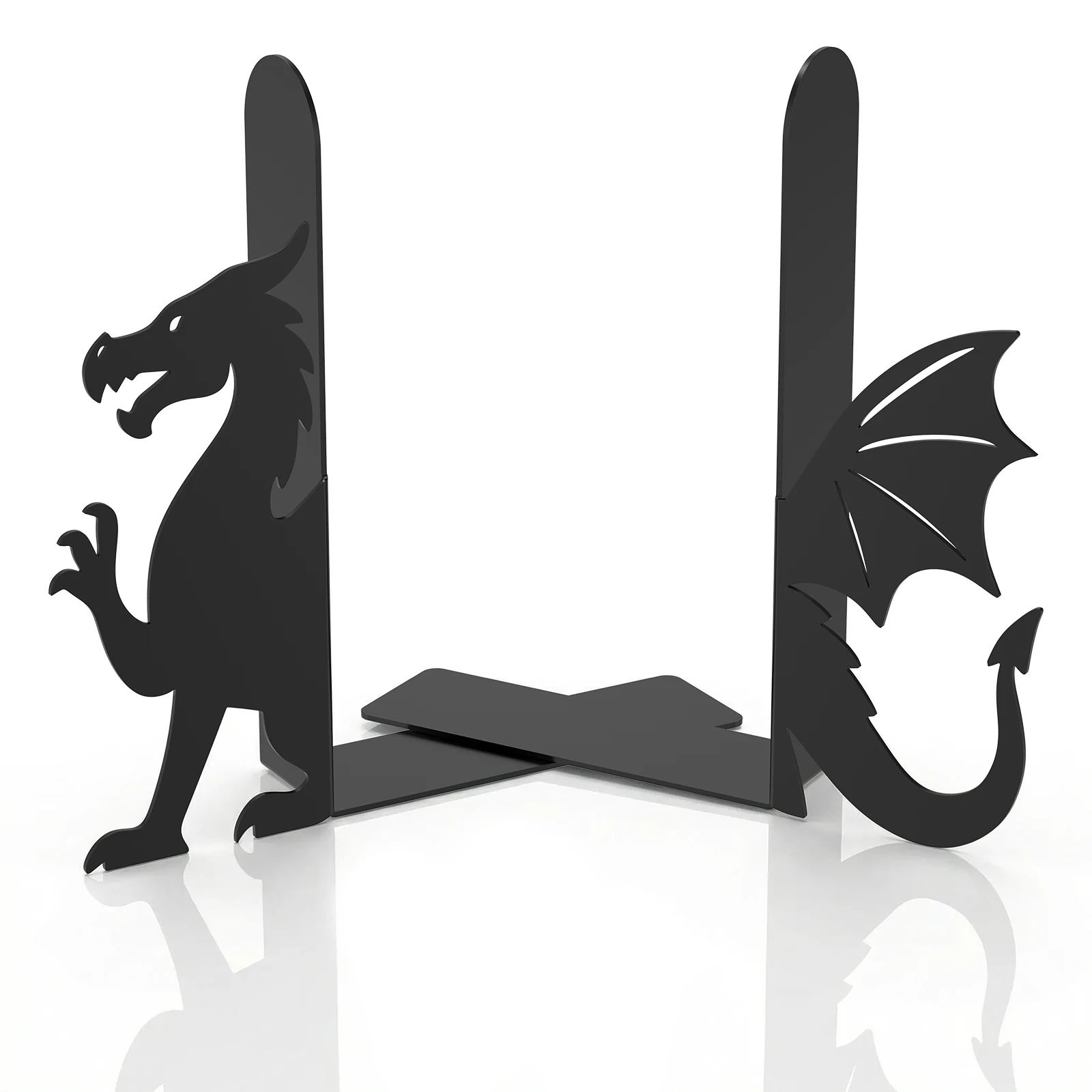 2Pcs Metal Bookends Set Dragon/Cat Shape Book Stoppers Rust-proof Books Stoppers Decorative Book Ends for Bookshelf Office Decor