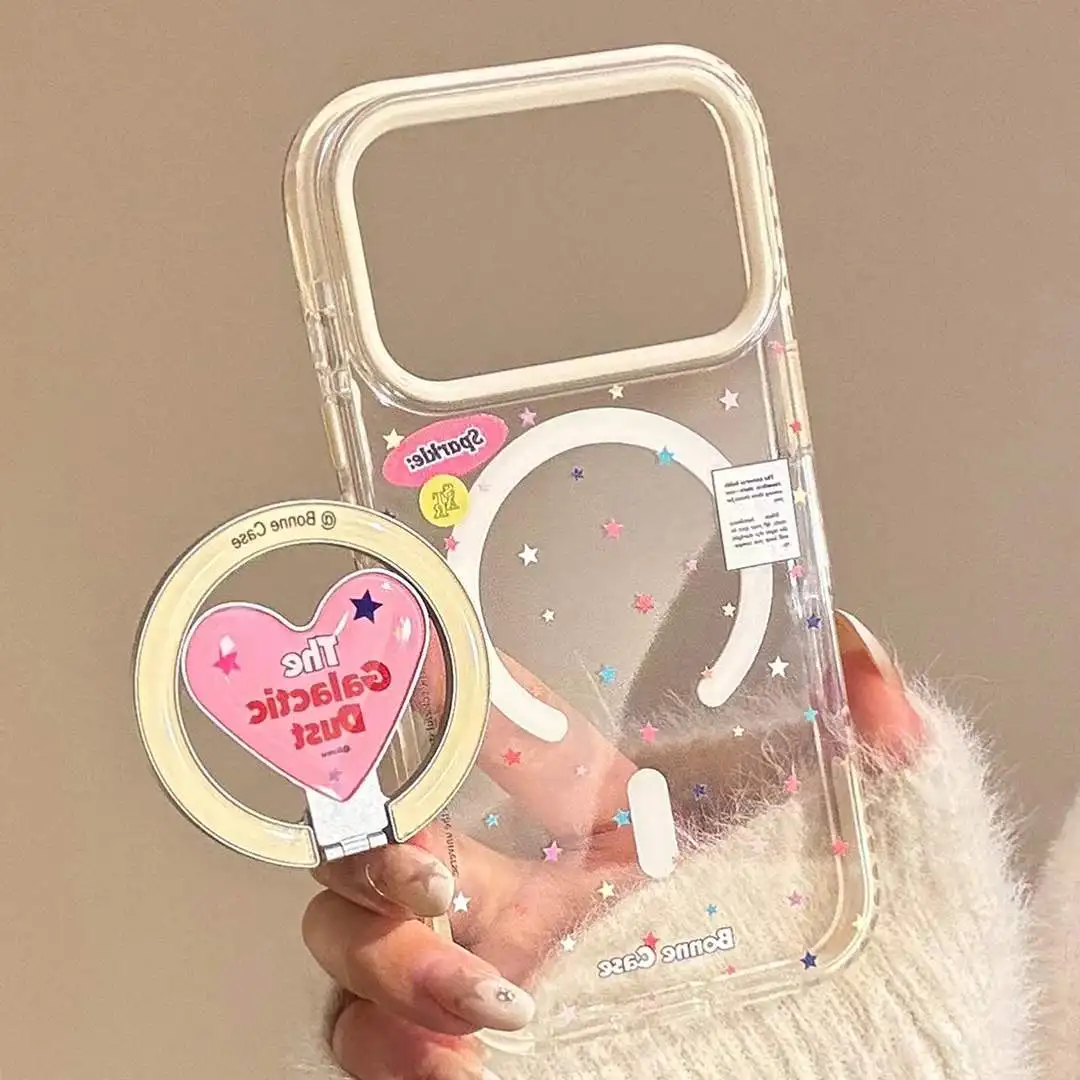 인스 한국 풀스크린 스타 브라켓 마그네틱 맥세이프 폰 케이스 아이폰 17 16 15 14 13 프로 맥스 Y2K 카와이 만화 커버