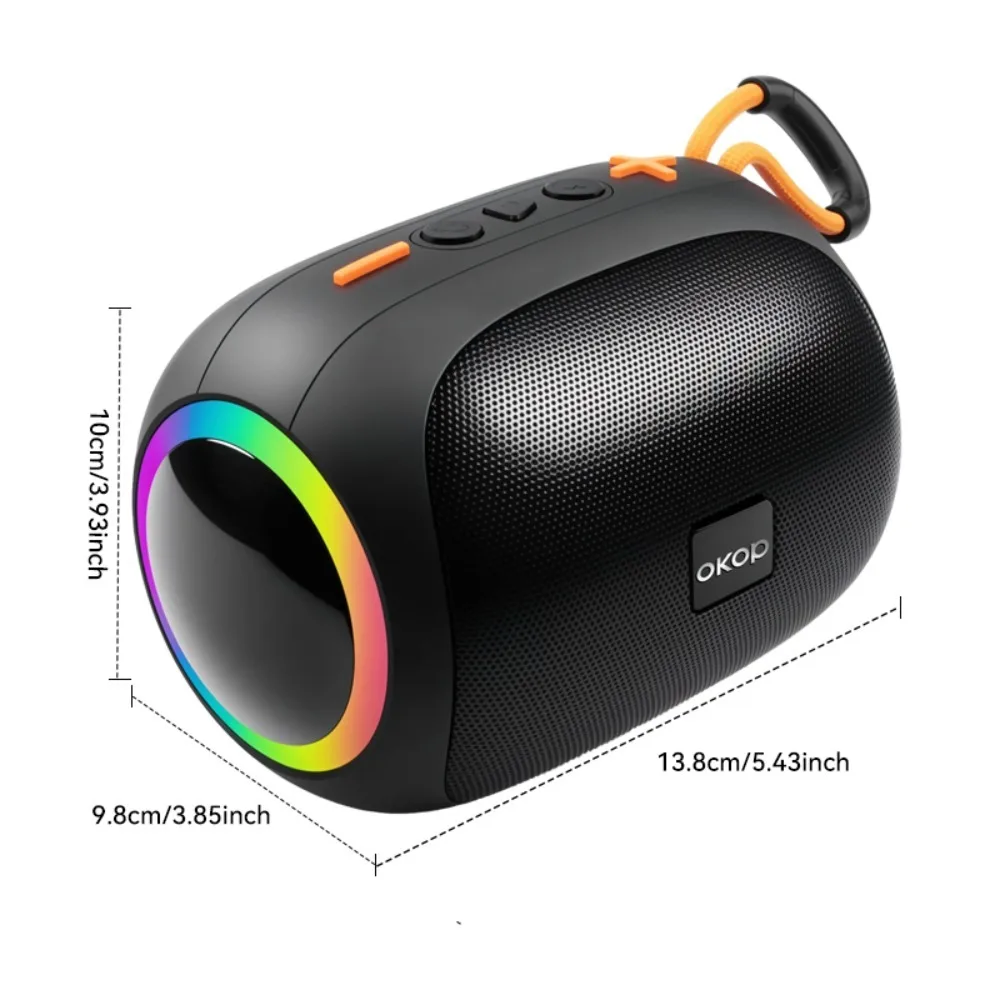 OKOP سمّاعات بلوتوث، مكبر صوت بحبل محمول خارجي، ضوء محيط LED، مضخم صوت لاسلكي لبطاقة المنزل، مضخم صوت صغير