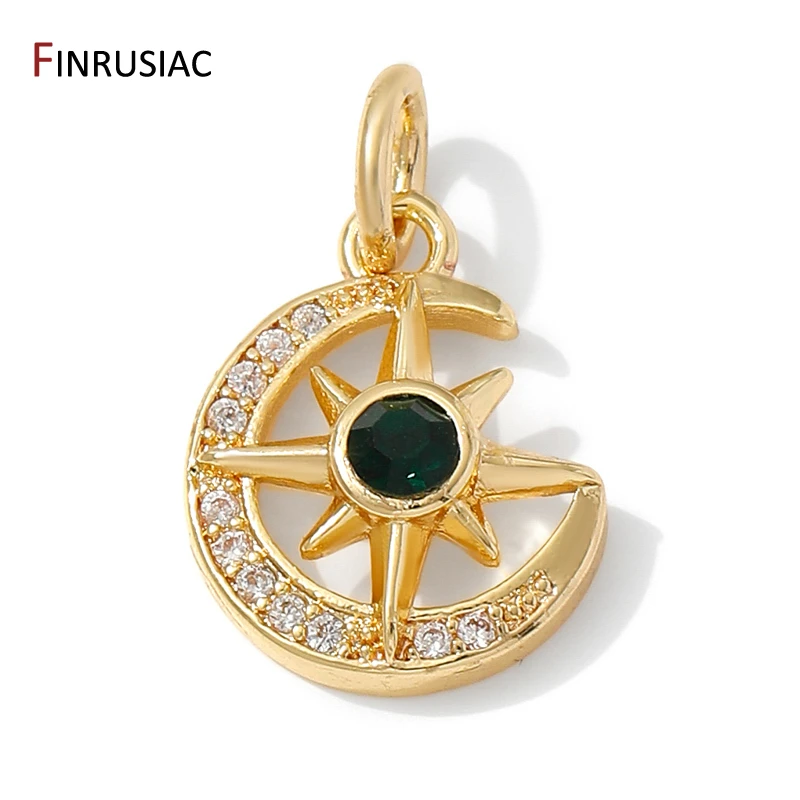 14K مطلية بالذهب النحاس مطعمة الزركون القمر والنجمة سحر ، سوار ذاتي الصنع قلادة صنع الملحقات ، لوازم للمجوهرات