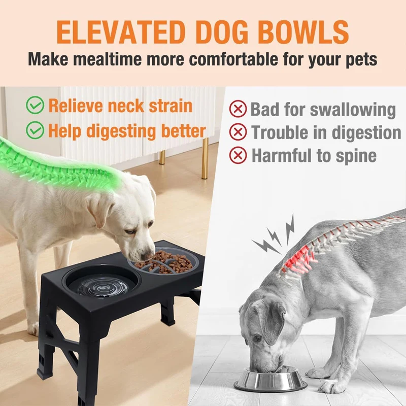 Elevated Adjustable Feeder Dog Bowl Stand with Double Stainless Steel Food Water Bowls for Small Medium Large Dogs