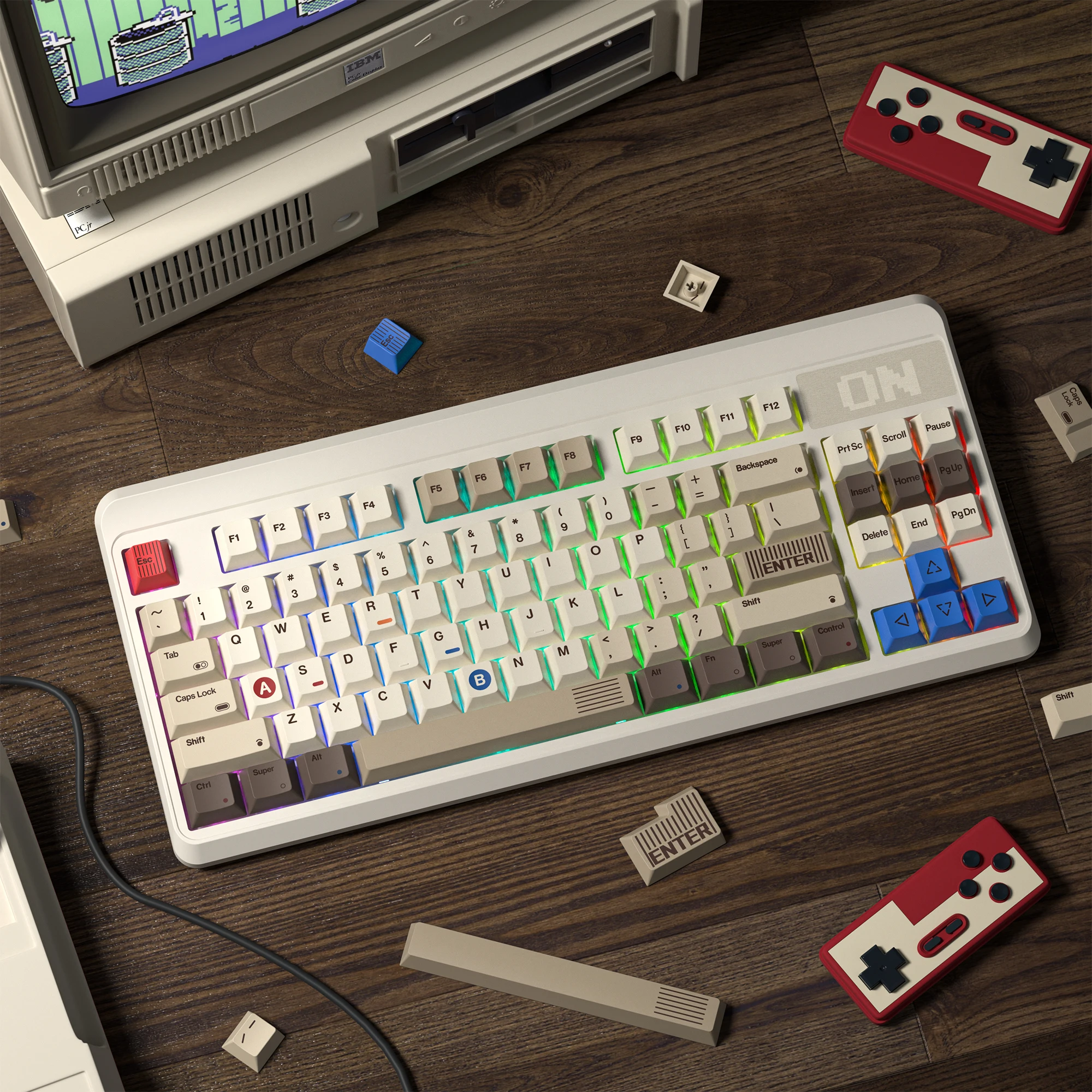 retro grey dye sublimation pbt keycaps 138 chaves perfil cereja teclado do jogo 1989 gateron switches mx 01