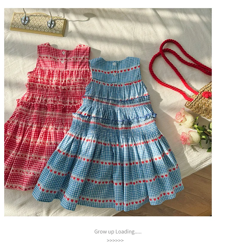 Girls Casual Dresses Cherry Print Sweet Girl Dress Sleeveless Sundress Cake Dress for Kids Clothes for Girls 2 To 7 Years