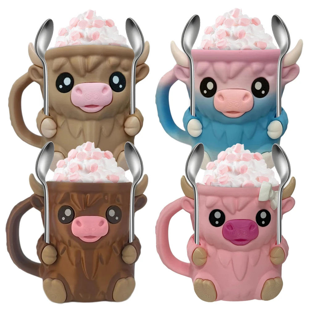 Highland vaca gelo pint titular reutilizável 3d impresso sorvete pint recipientes com lanche gaveta & alça highland vaca amantes presentes