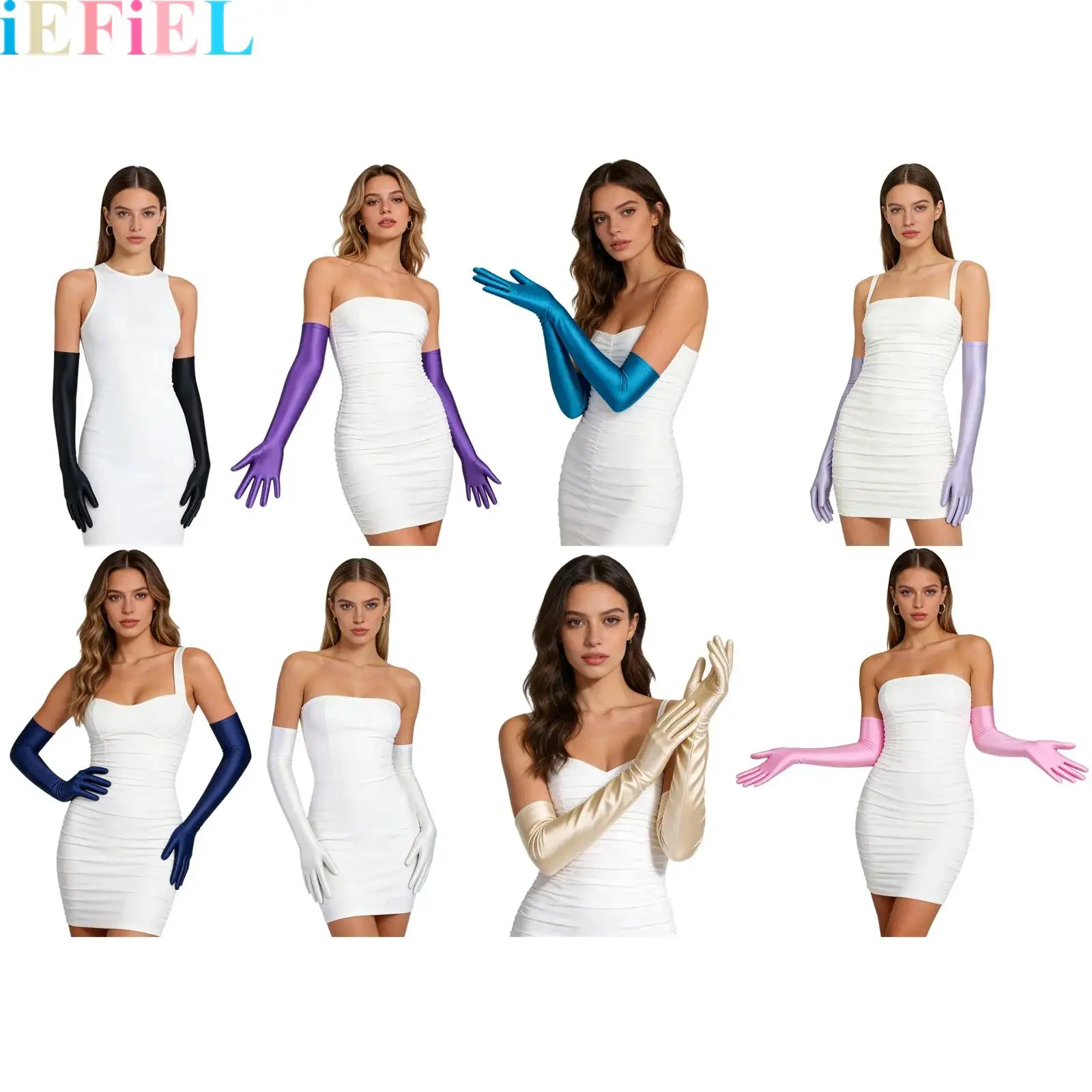 

1 Pair Women Shiny Oil Glossy High-Elastic Long Gloves 20s Party Cosplay Costume Halloween Accessory