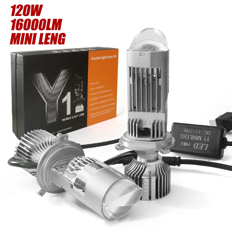 

120W 12V 24V LED Mini Lens Projector H4 6000K 16000LM Car Headlight Bulbs Projector Head Lamp Auto motorcycle Light