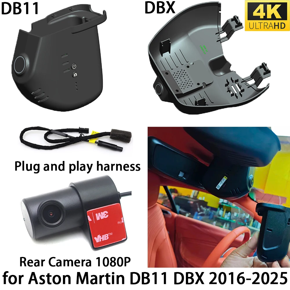 for Aston Martin DB11 DBX 2016-2025 4K DVR Dash Cam OEM Front Rear Camera Video Recorder Wifi 2160P Loop Recording Night Vision