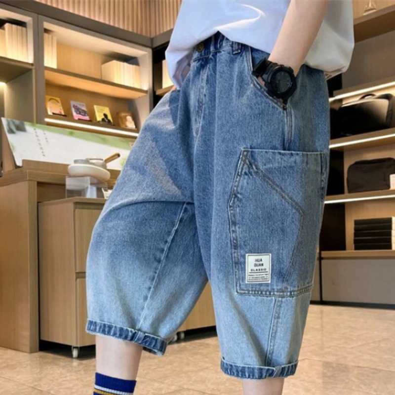 

2026 Kids‘ Denim Shorts, Summer Thin Cropped Trousers for Big Children Casual Breathable Bottoms New Arrival