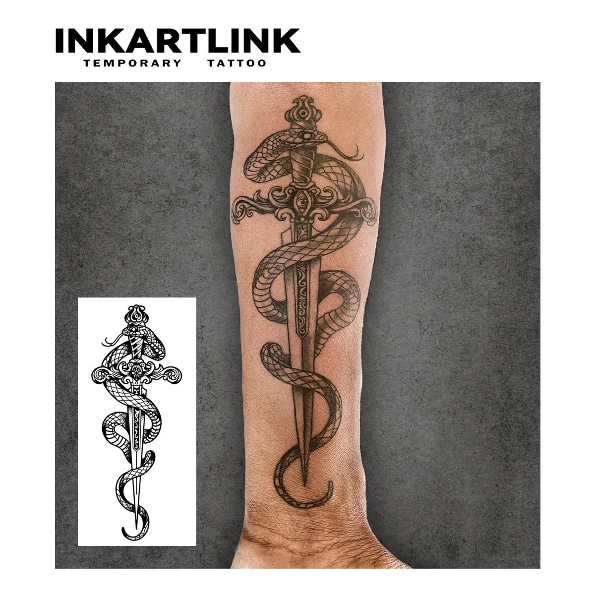 ملصقات وشم مؤقت على شكل ثعبان وسيف مقدس، وشم سحري، وشم عصير عشبي، يدوم 1-2 أسبوعًا، وشم مزيف واقعي