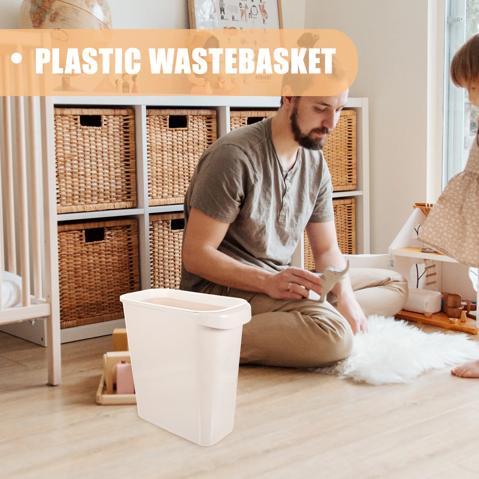 Household Kitchen Garbage Bin Apricot Simple Plastic Waste Basket No Cover Desk Trash Can for Bedroom Living Room Office