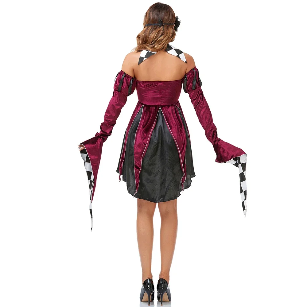 

NEW Sexy Clown Costume Adult Women Halloween Mysterious Clown Queen Cosplay Party Fancy Dress Female Carnival Clown Outfit Mask