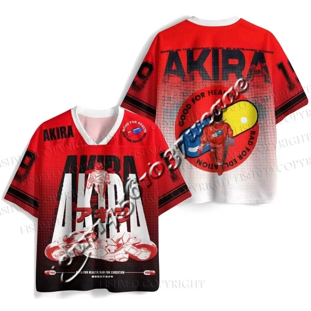 2026 New Universal Exclusive Design AKIRA Retro Anime Mesh Hockey Jersey Style Oversized Short Sleeve Tee FamilyMatching
