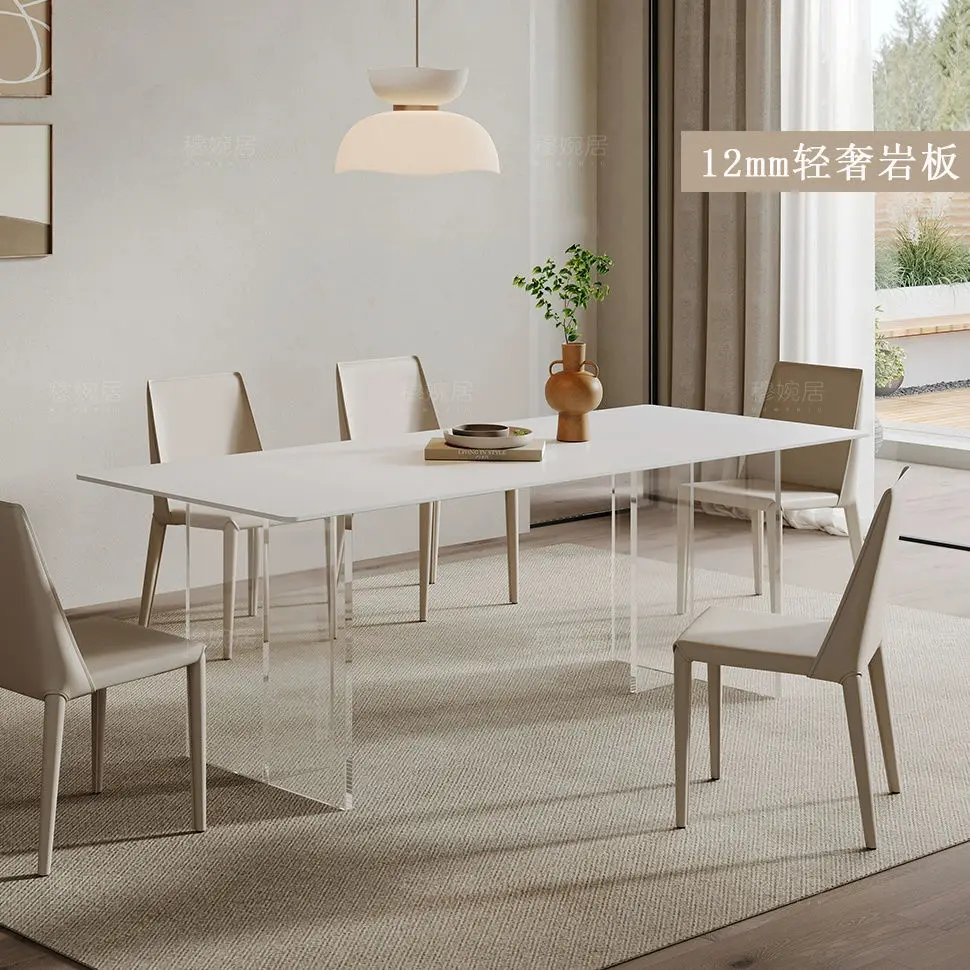 

Slate dining table acrylic suspended cream wind rectangular Italian minimalist dining table