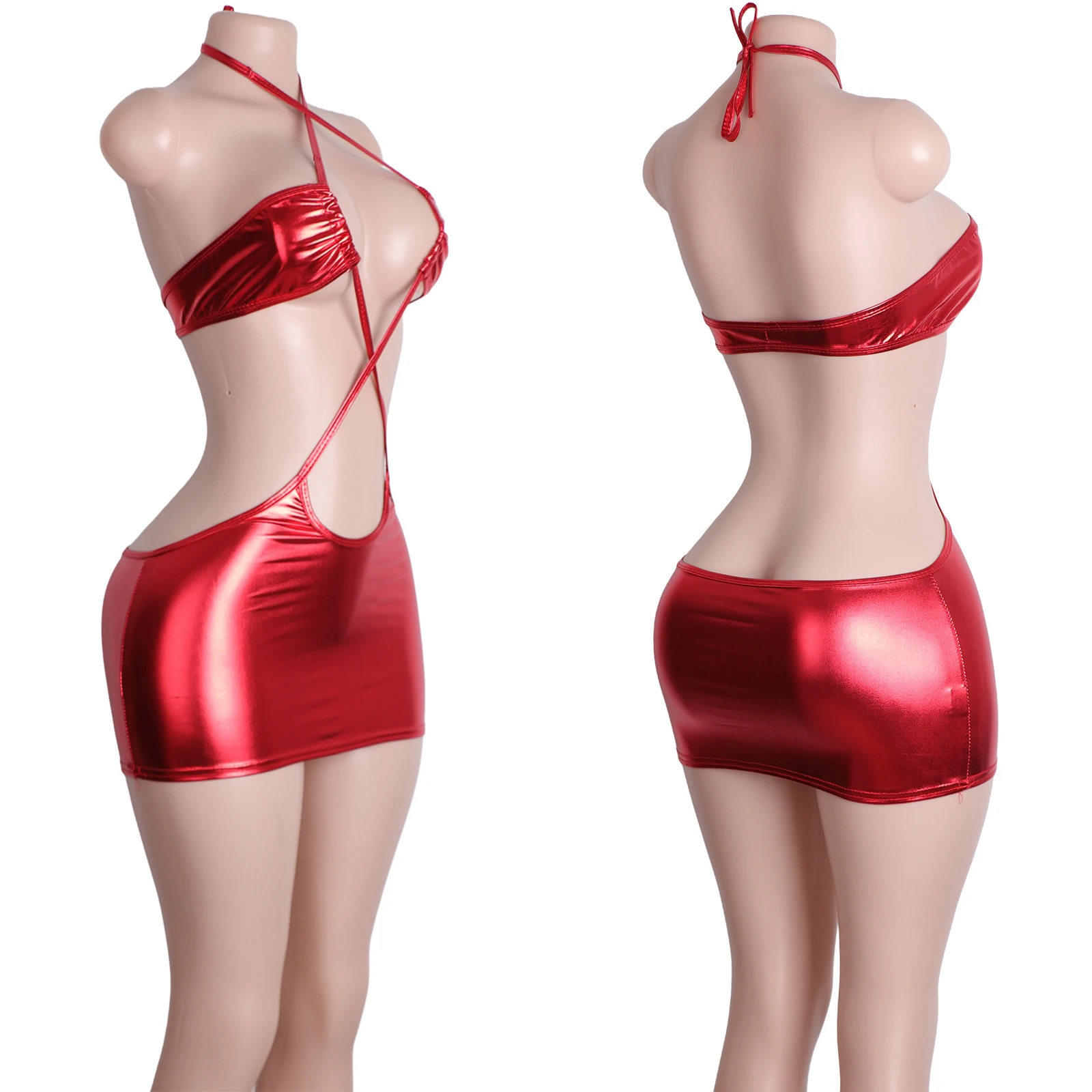 

Sexy Cross Strap Patent Leather Dress Rope Set Lingerie Bodysuit Adjustable Clubwear Performance Outfit Exotic Dancewear