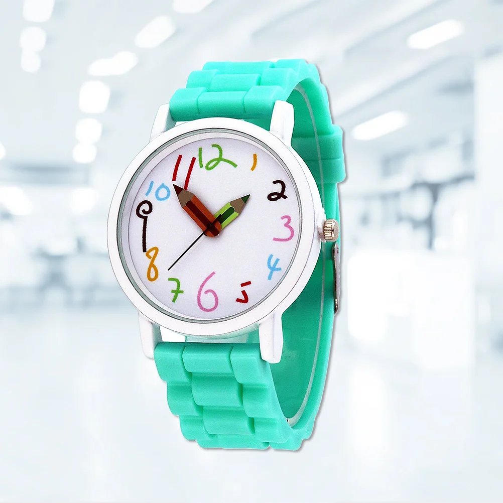 1Pcs Digital Pencil Watch Cartoon Style Creative Design Comfortable Silicone Kids Party Gift Green Cartoon Children Watch