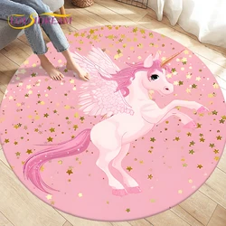 Dywanik dziecięcy Cartoon Cute Unicorn Animals Okrągłe dywany do salonu, dzieci Play Crawling Miękkie antypoślizgowe maty podłogowe