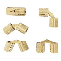 4PCS 8/10/12mm Copper Barrel Hinges Cylindrical Hidden Cabinet Concealed Invisible Brass Hinges Mount For Furniture Hardware
