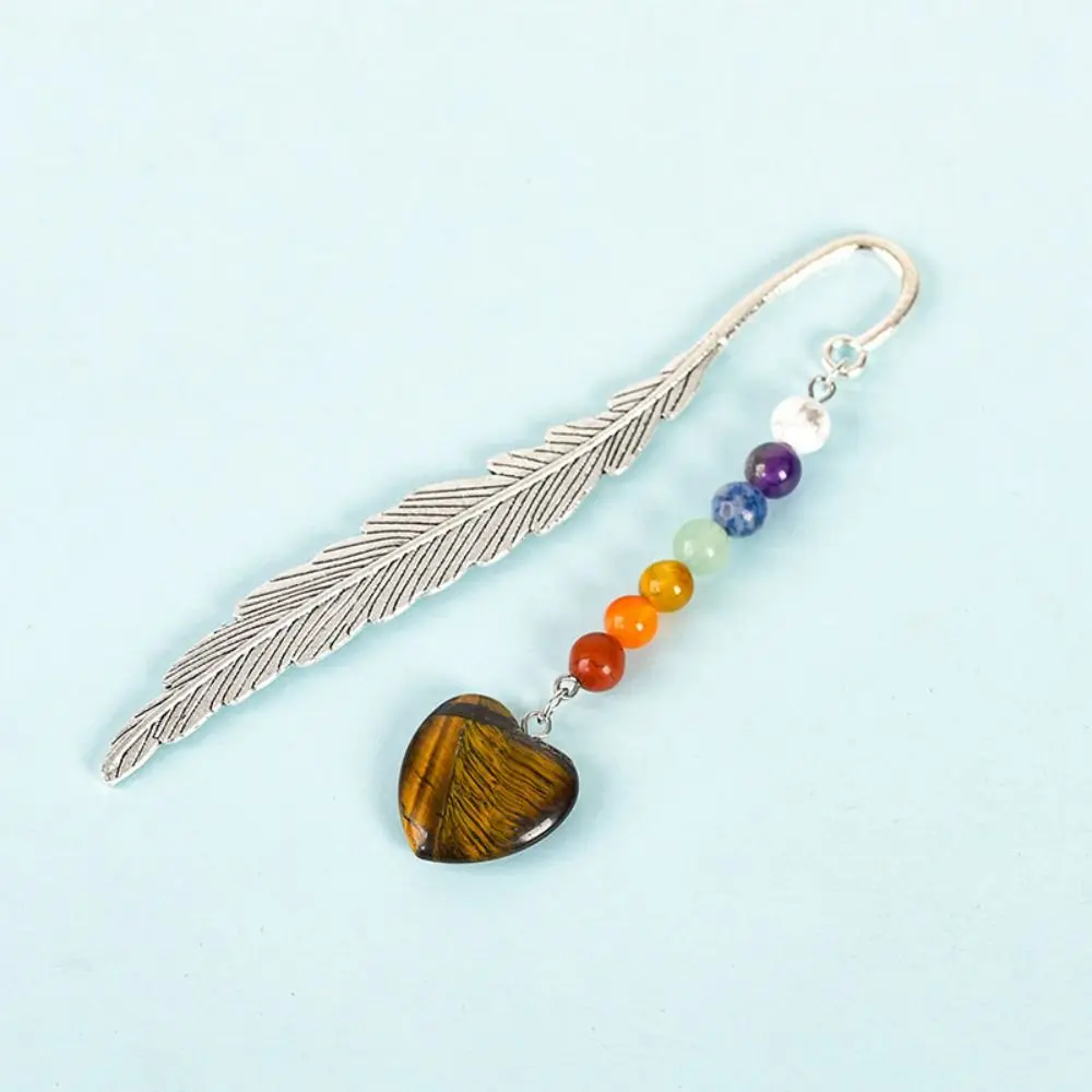 Reading Bookmark Healing Stone Bookmark Pagination Mark Book Paginator Crystal Beads Bookmark Good Luck Feather