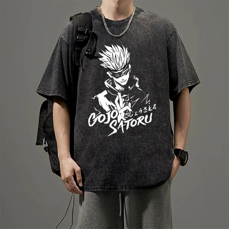 

Washed Distressed Jujutsu Kaisen Tee Unisex Soft Cotton Anime Graphic Loose Fit Tshirt
