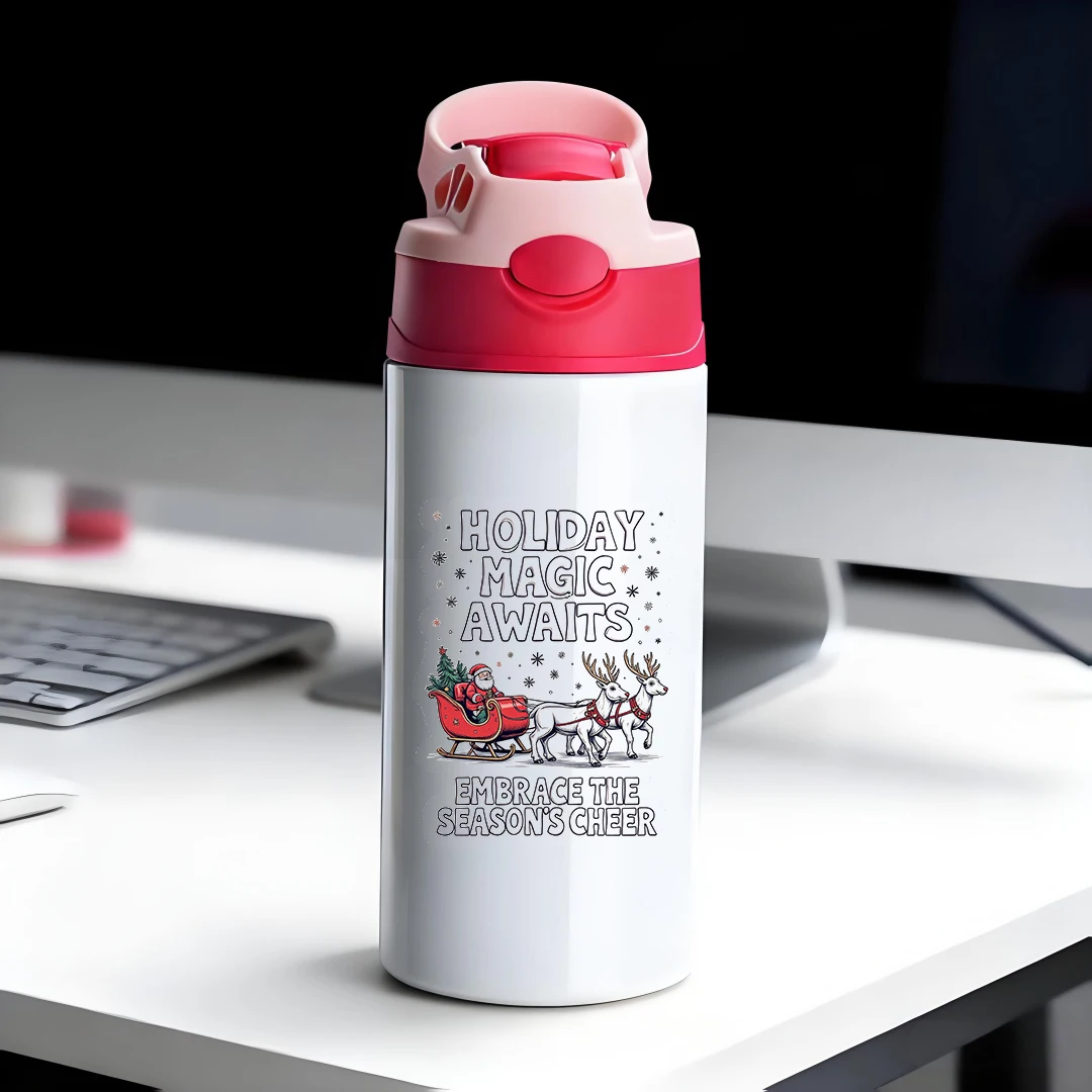 

304 Stainless Steel Insulated Cup + Cartoon Santa Claus Straw Cup Kids Portable Water Bottle Cozy Holiday Gift