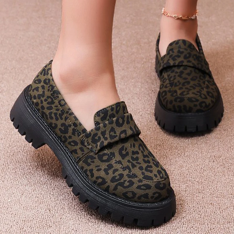 

Женские лоферы на платформе больших размеров, весенне-осенние винтажные туфли с леопардовым принтом, женские туфли без шнуровки из искусственной замши на плоской подошве