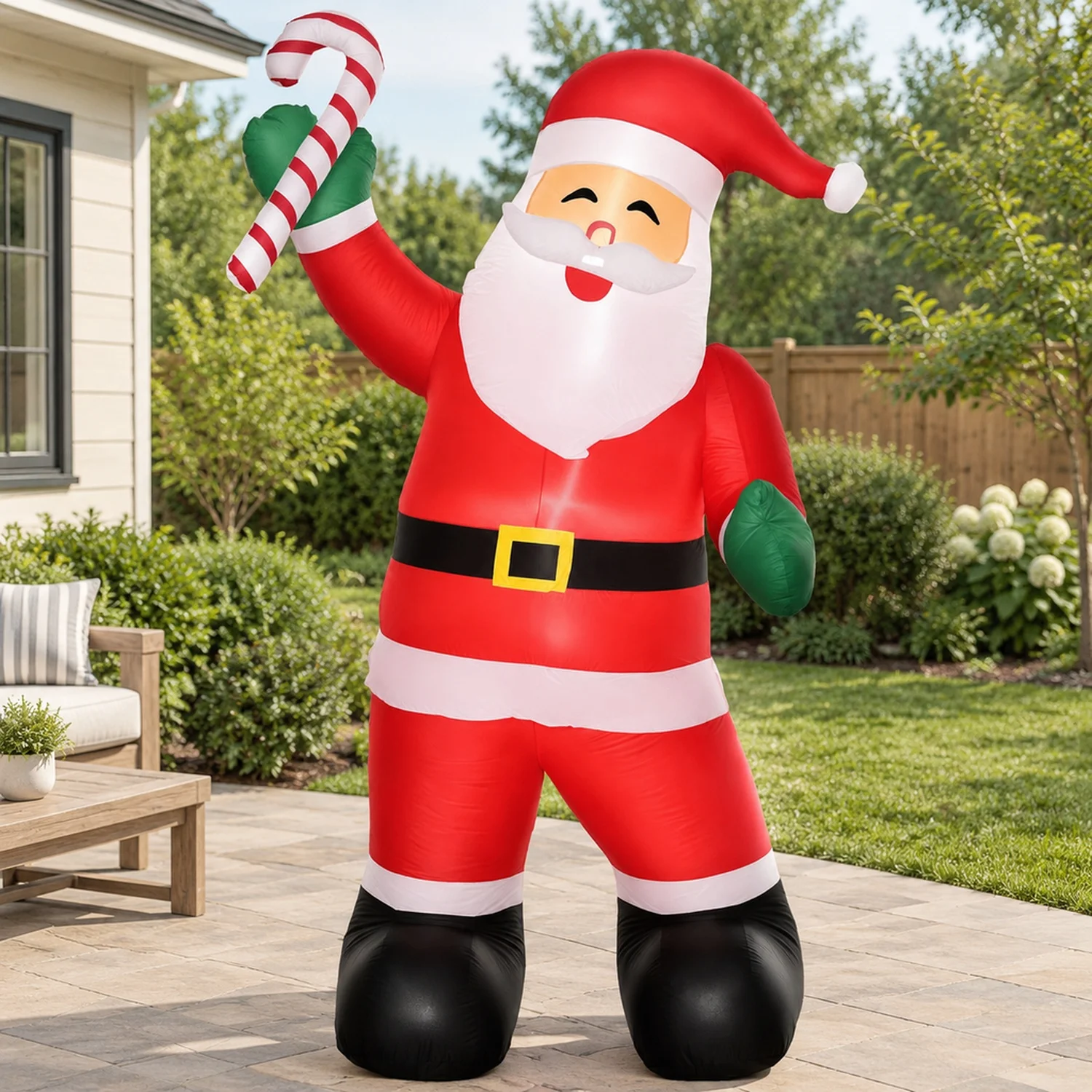 8' Christmas Inflatable Santa Claus with Candy Cane, Outdoor Blow-Up Yard Decoration LED Lights Display