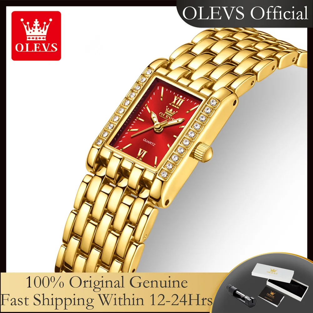 

OLEVS 3700, квадратные золотые часы для женщин, элегантные роскошные ретро оригинальные кварцевые наручные часы с бриллиантовым циферблатом, водонепроницаемые женские часы