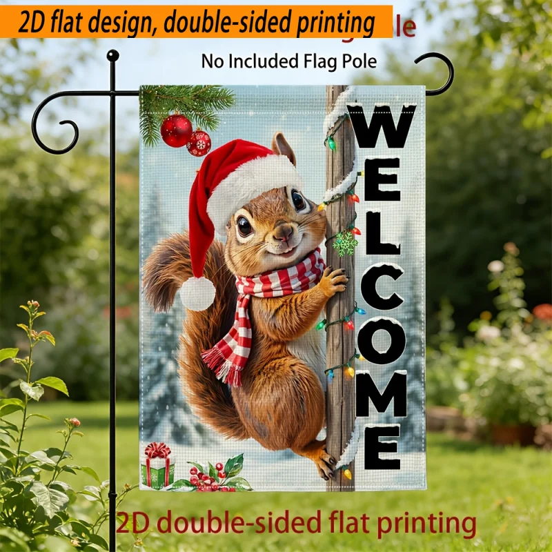 2D Flat - 2D Flat - 2D Flat Design, Double-Sided Printing 2D Flat, 1pc 2D Flat (11.81 X 17.72 Inches) Double-Sided Printed Garden Flag, Featuring a Christmas Squirrel Pattern, Outdoor Yard Flag, Holiday Yard And Home Decoration